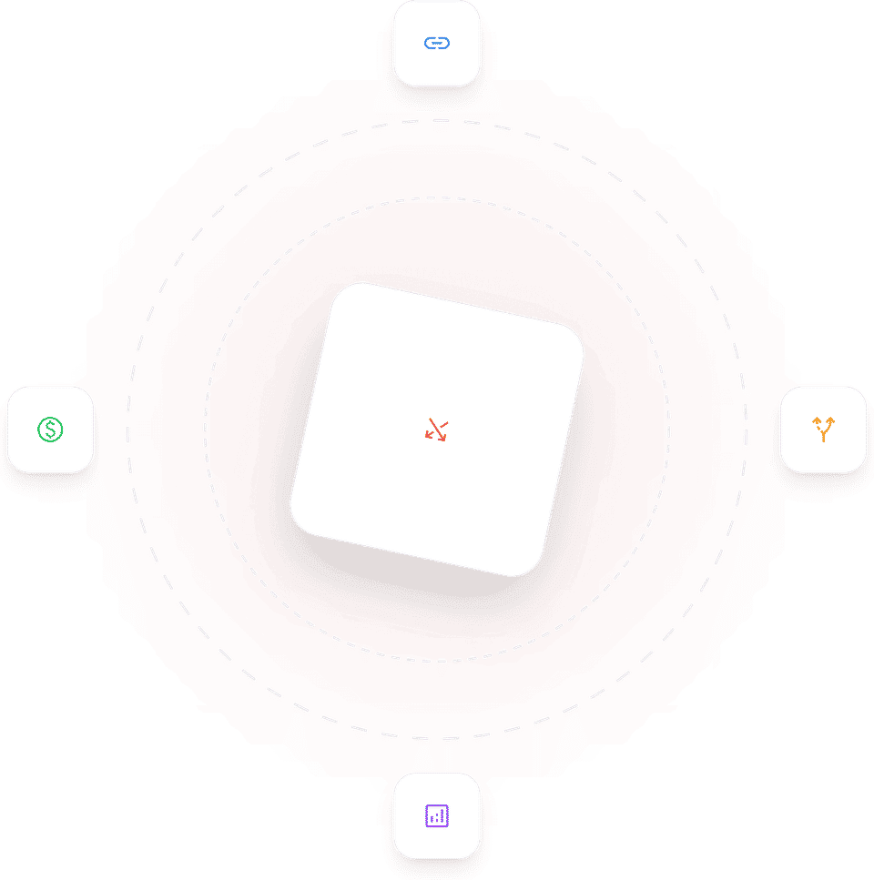 A smart link at the centre of an orbit of redirect, link, analytics and monetization icons.