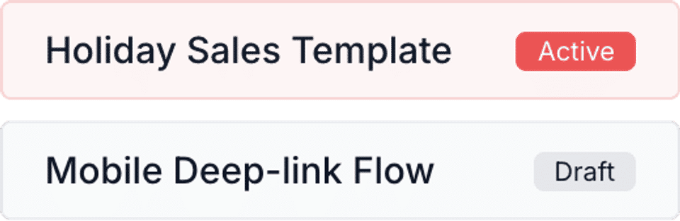 Holiday Sales Template (active) and Mobile Deep-link Flow (draft).